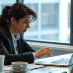 Focused businessperson working at a tidy desk