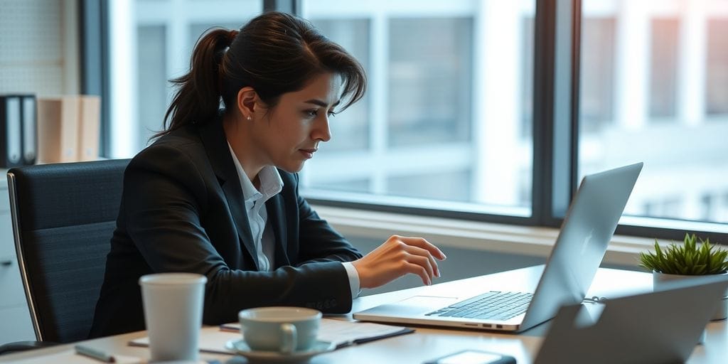 Focused businessperson working at a tidy desk